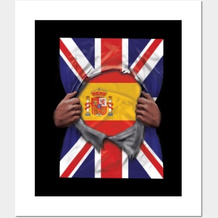 Spain Flag Great Britain Flag Ripped - Gift for Spanish From Spain Posters and Art